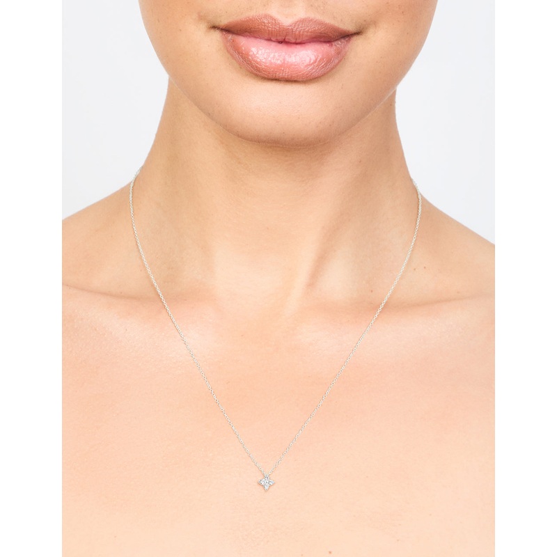 Sterling Silver Cubic Zirconia Micro Flower Pendant Necklace