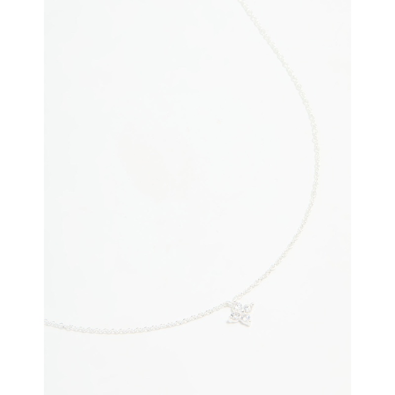 Sterling Silver Cubic Zirconia Micro Flower Pendant Necklace