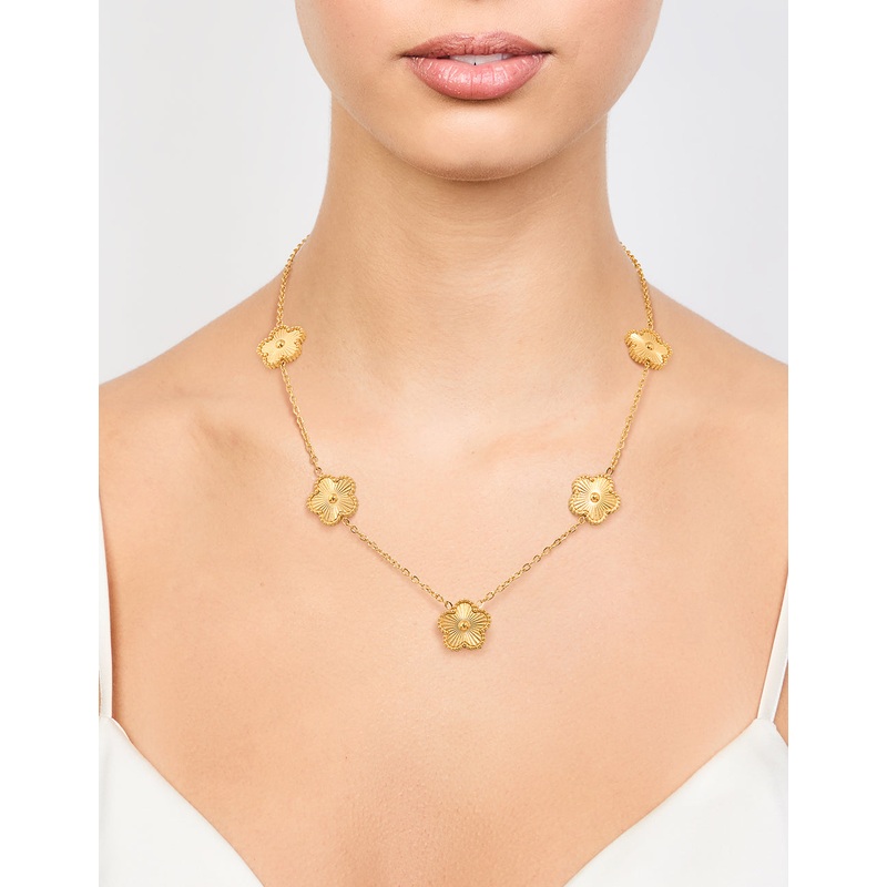 Waterproof Gold Plated Stainless Steel Flower Pendant Necklace