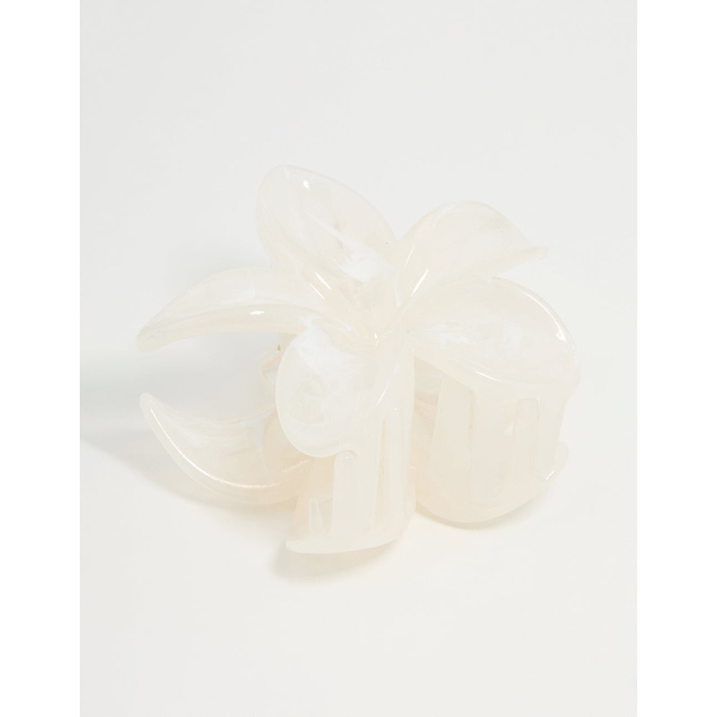 White Marble Frangipani Hair Claw Clip