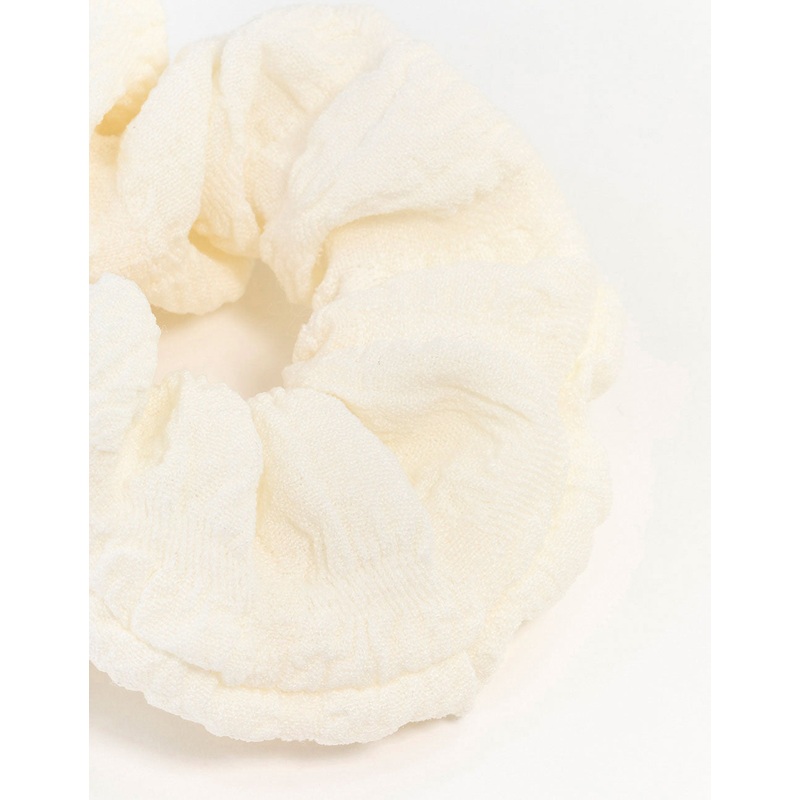 Cream Fabric Seersucker Scrunchie