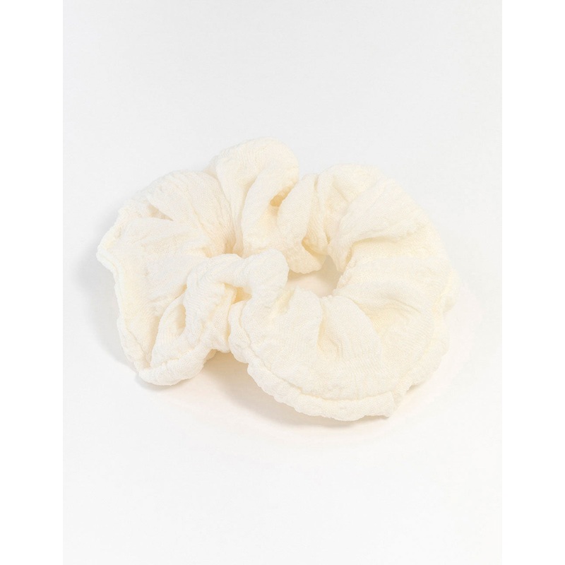 Cream Fabric Seersucker Scrunchie
