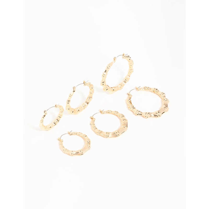 Gold Bamboo Hoop Earrings 3-Pack