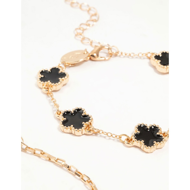 Gold Black Flower & Chain Bracelets 3-Pack