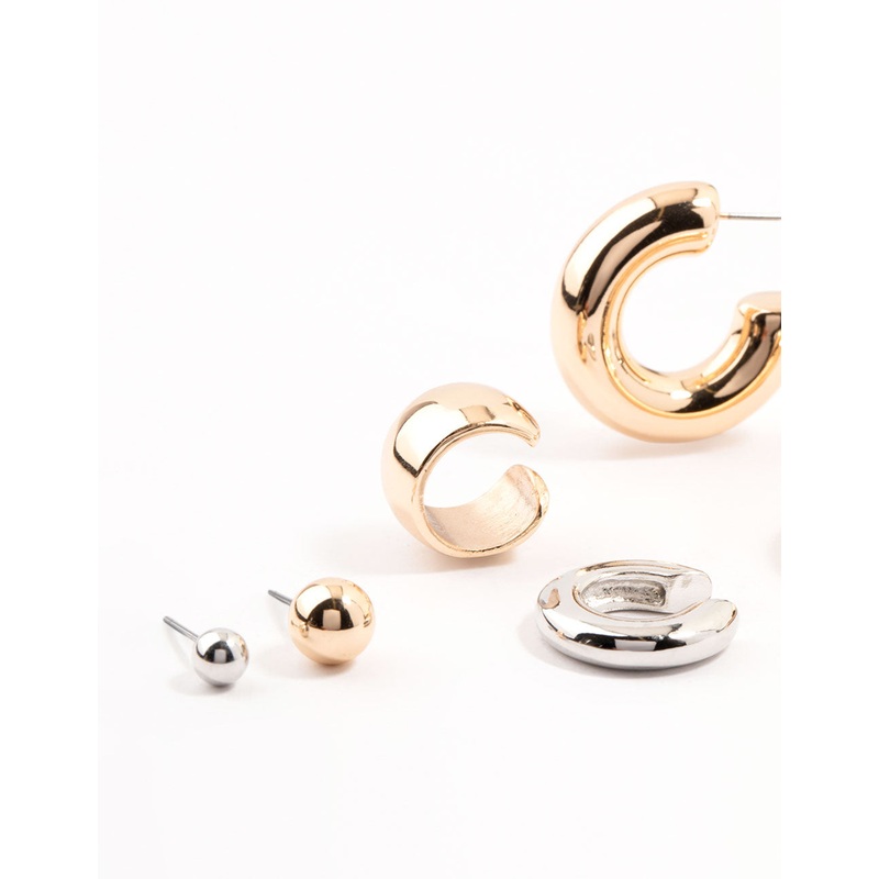 Mixed Metals Chunky Mixed Shape Earrings 4-Pack