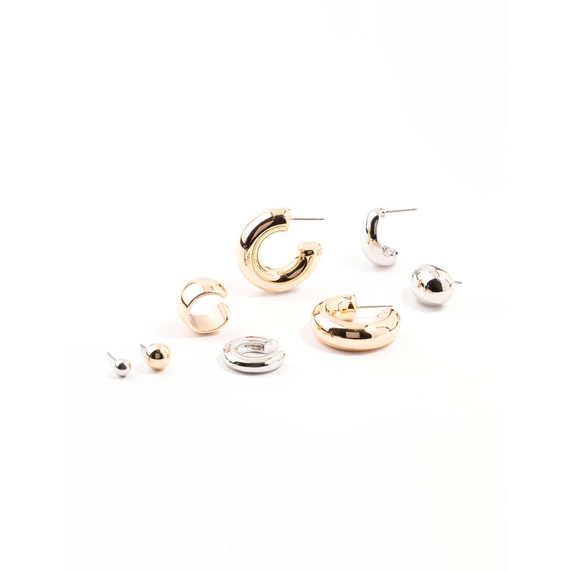 Mixed Metals Chunky Mixed Shape Earrings 4-Pack