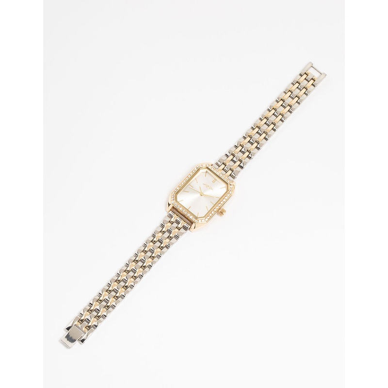 Mixed Metals Diamante Medium Rectangle Watch