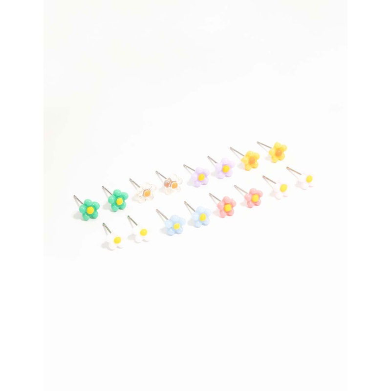 Multicoloured Dainty Daisy Earrings 8-Pack