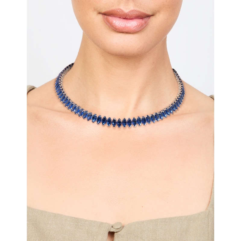 Silver Blue Cubic Zirconia Navette Choker Necklace