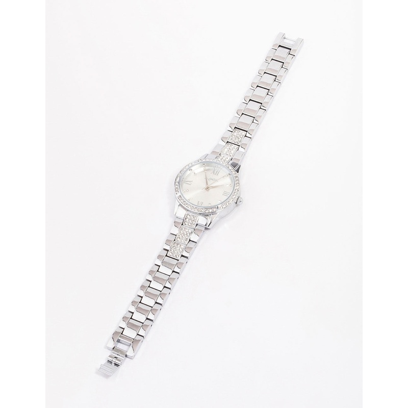 Silver Diamante Detailed Link Watch