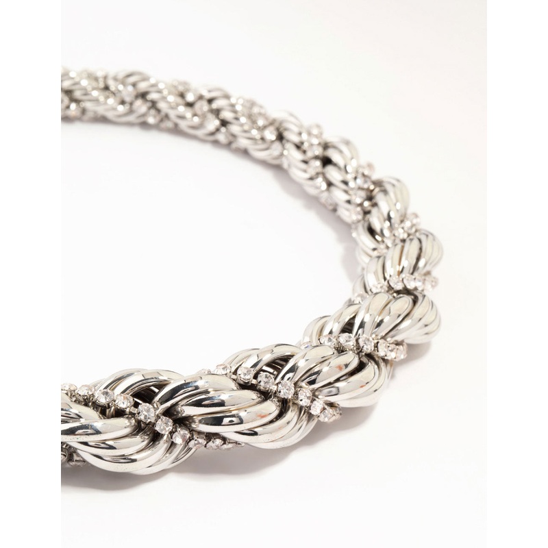 Silver Diamante Twisted Large Short Necklace
