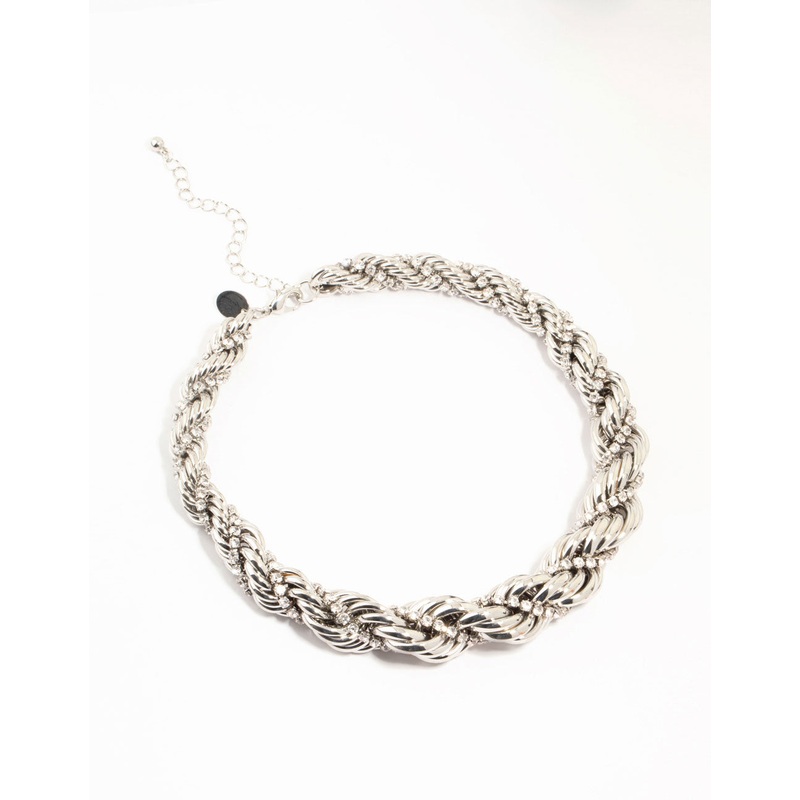 Silver Diamante Twisted Large Short Necklace