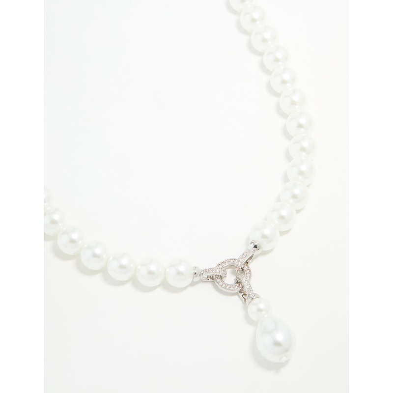 Silver Pearl Cubic Zirconia Short Necklace