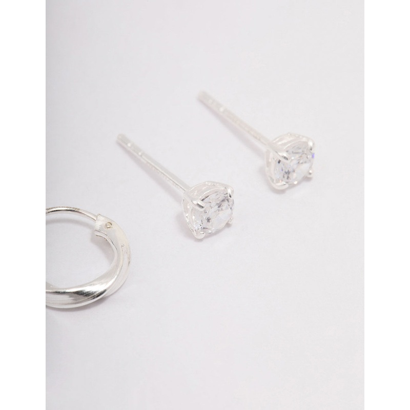 Sterling Silver Cubic Zirconia & Twisted Hoop Earrings