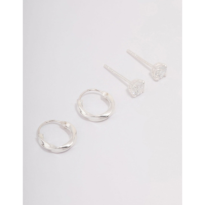 Sterling Silver Cubic Zirconia & Twisted Hoop Earrings