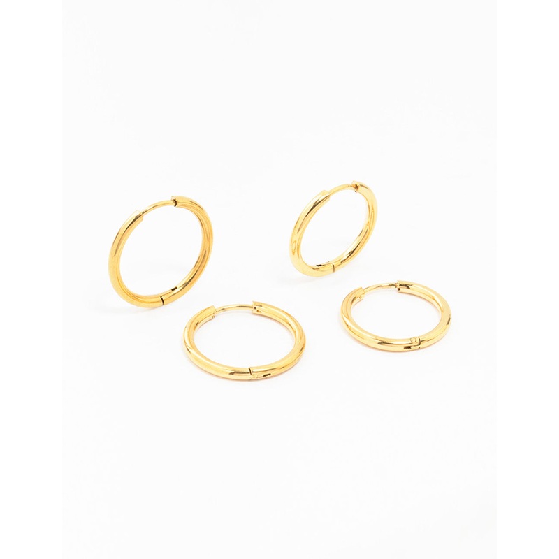 Waterproof Gold Plated Stainless Steel Mini Hoop Earrings 2-Pack