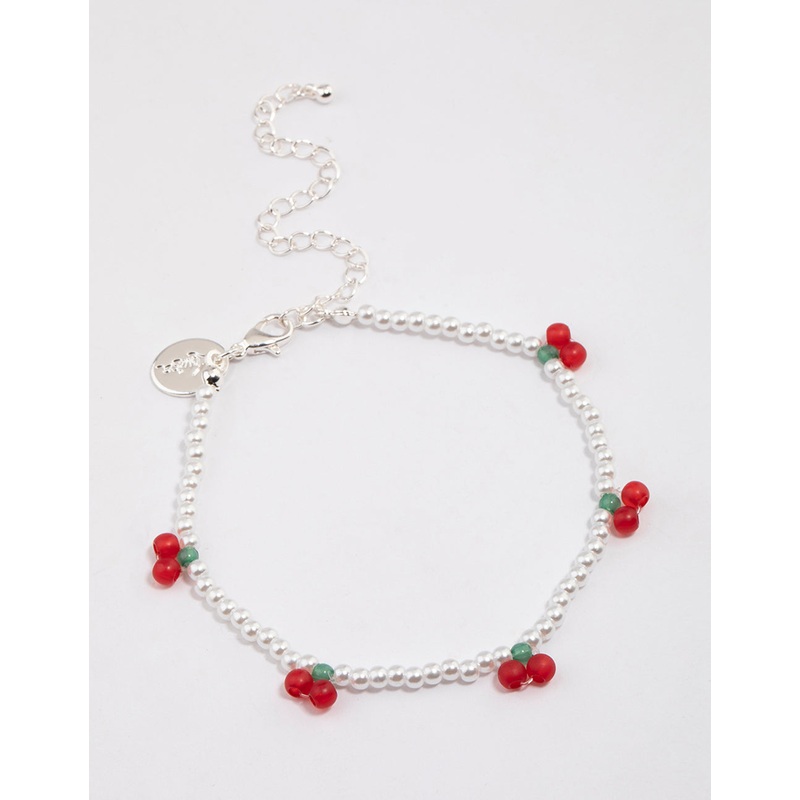 Beaded Cherry Pendant Stretch Bracelet