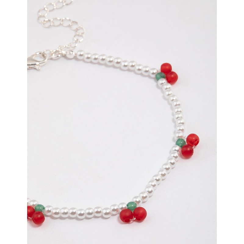 Beaded Cherry Pendant Stretch Bracelet