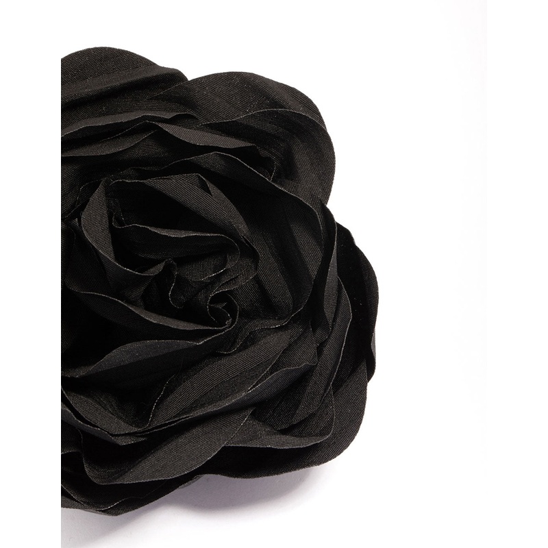 Black Fabric Plisse Flower Corsage Clip