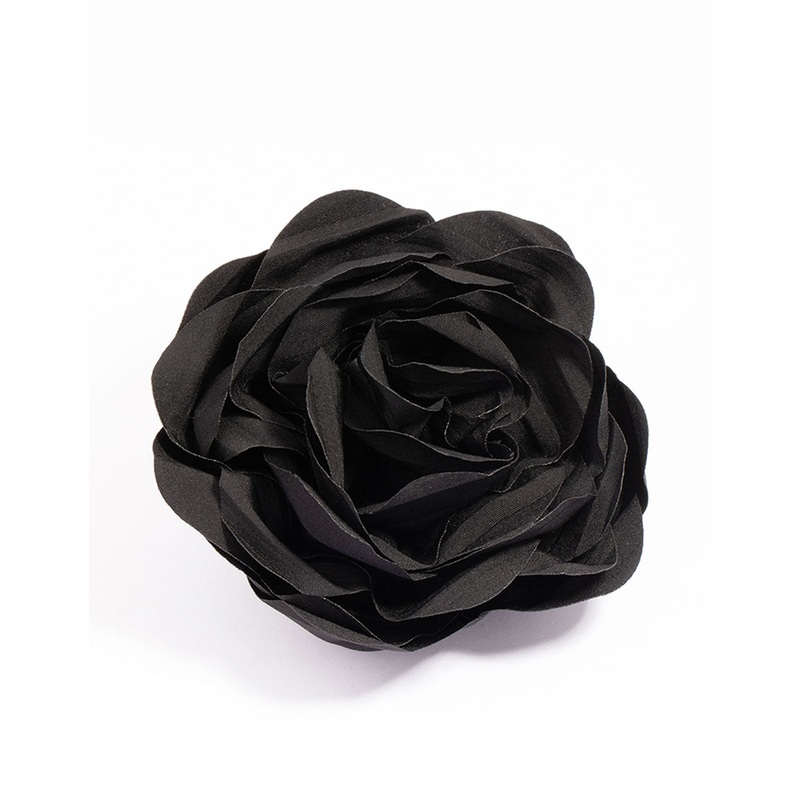 Black Fabric Plisse Flower Corsage Clip