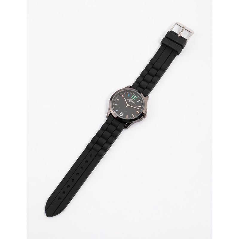 Coated Black Silicone Rainbow Face Watch