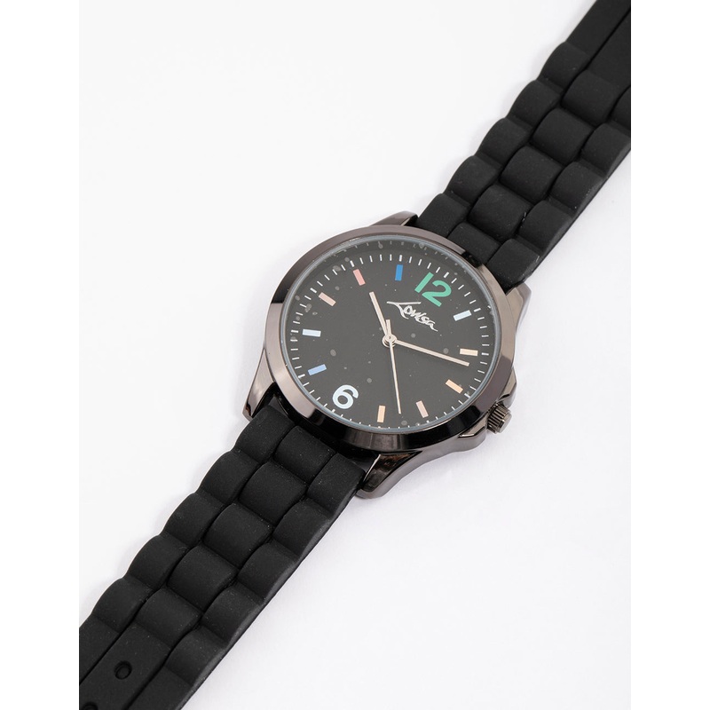 Coated Black Silicone Rainbow Face Watch