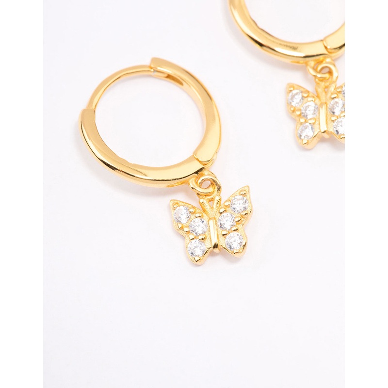 Gold Plated Sterling Silver Cubic Zirconia Butterfly Huggie Earrings