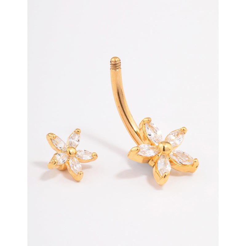 Gold Plated Surgical Steel Double Daisy Belly Ring