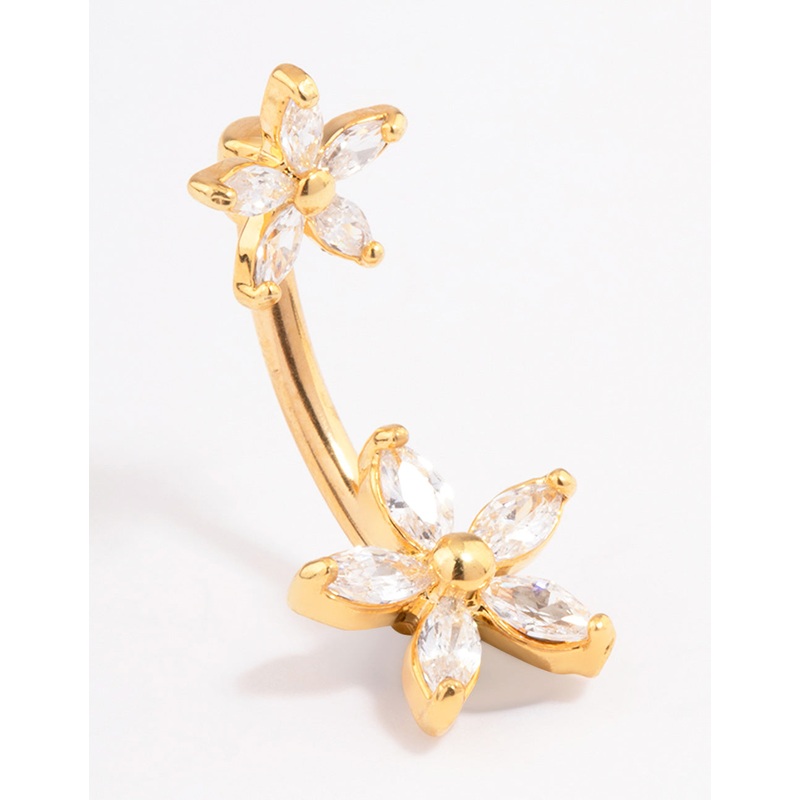 Gold Plated Surgical Steel Double Daisy Belly Ring