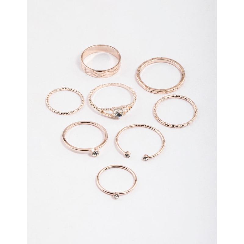 Rose Gold Dainty Heart Ring Pack