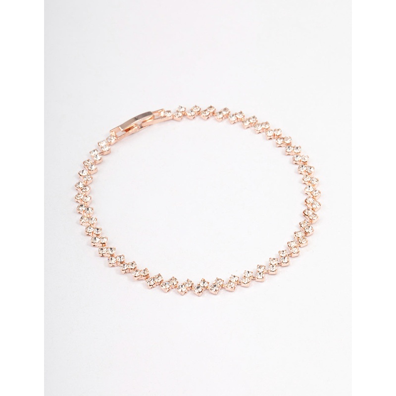 Rose Gold Double Dangle Diamante Pendant Tennis Bracelet