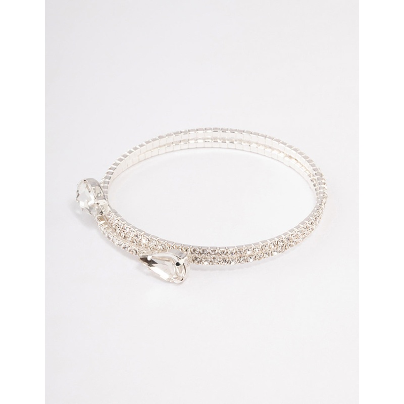 Silver Diamante Pearl Double Row Bangle