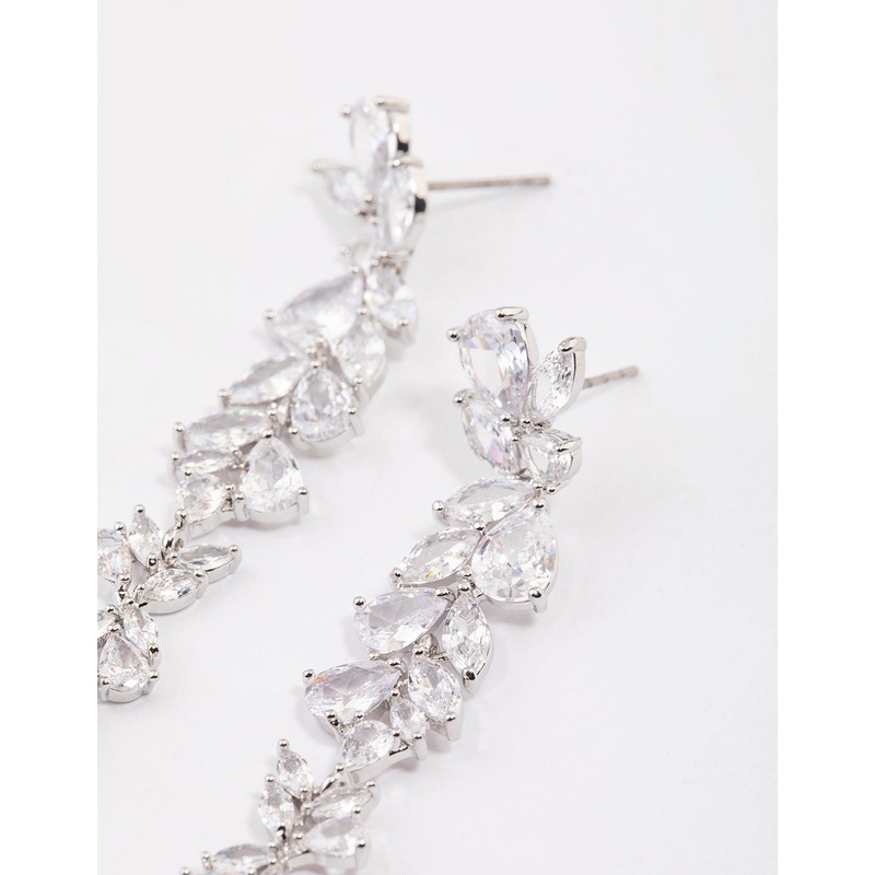 Silver Petal Drop Earrings