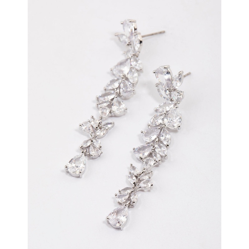 Silver Petal Drop Earrings