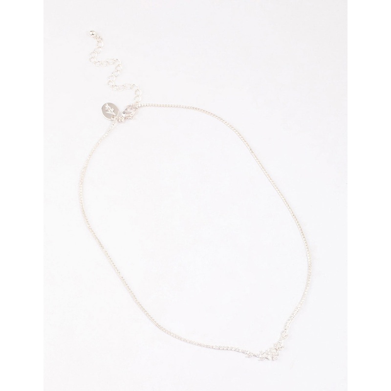 Silver Plated Cubic Zirconia Dainty Cup Chain Floral Necklace