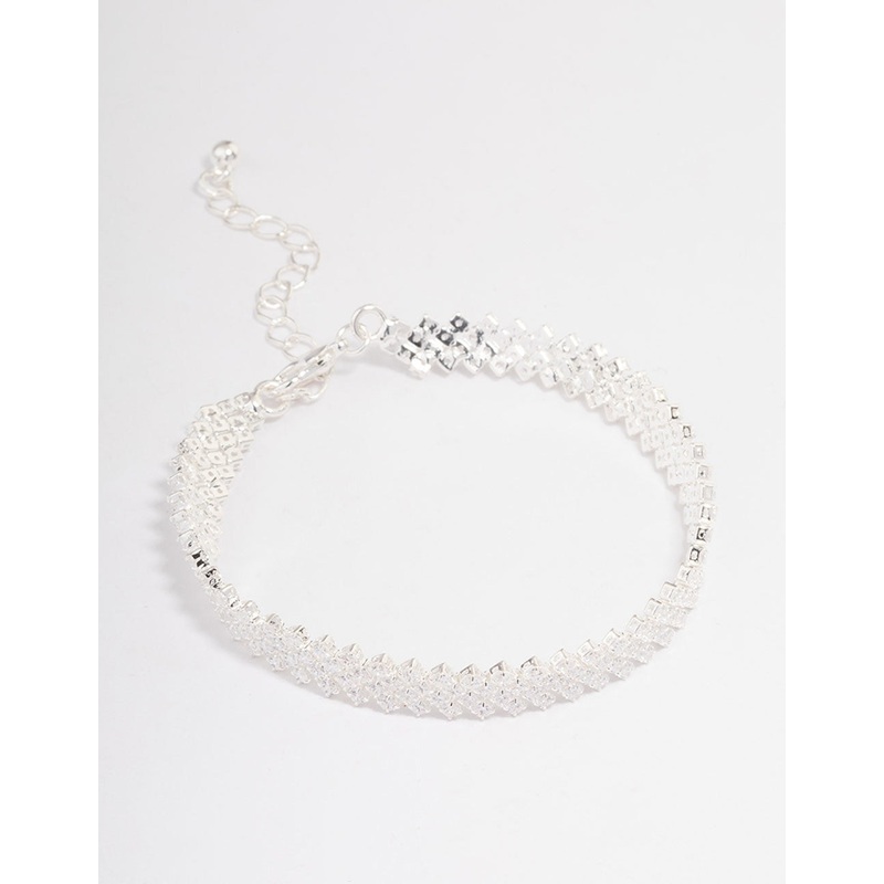 Silver Plated Round Stone Diagonal Tennis Bracelet