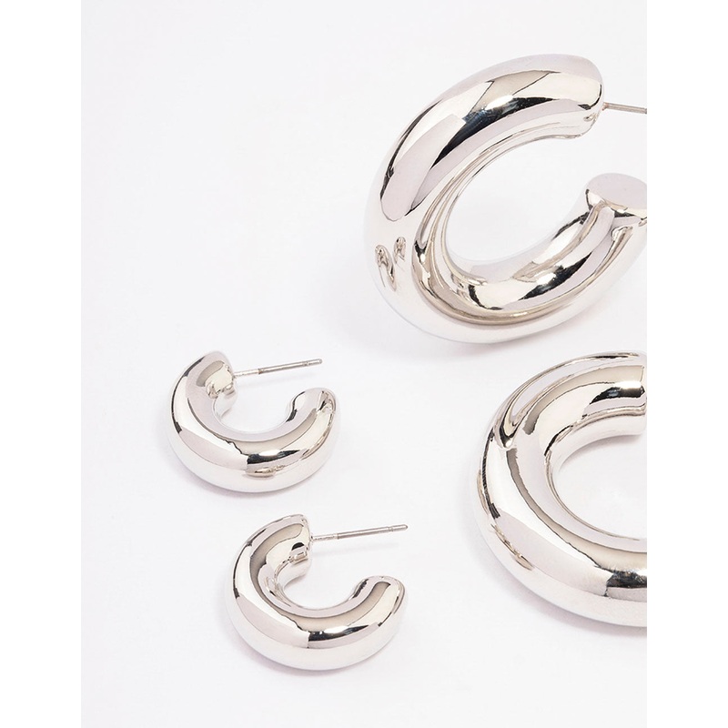 Silver Thick Smooth Hoop Earrings 3-Pack