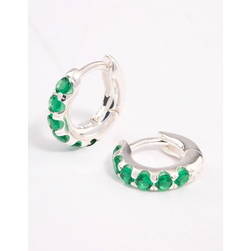 Sterling Silver Cubic Zirconia Basic Huggie Earrings