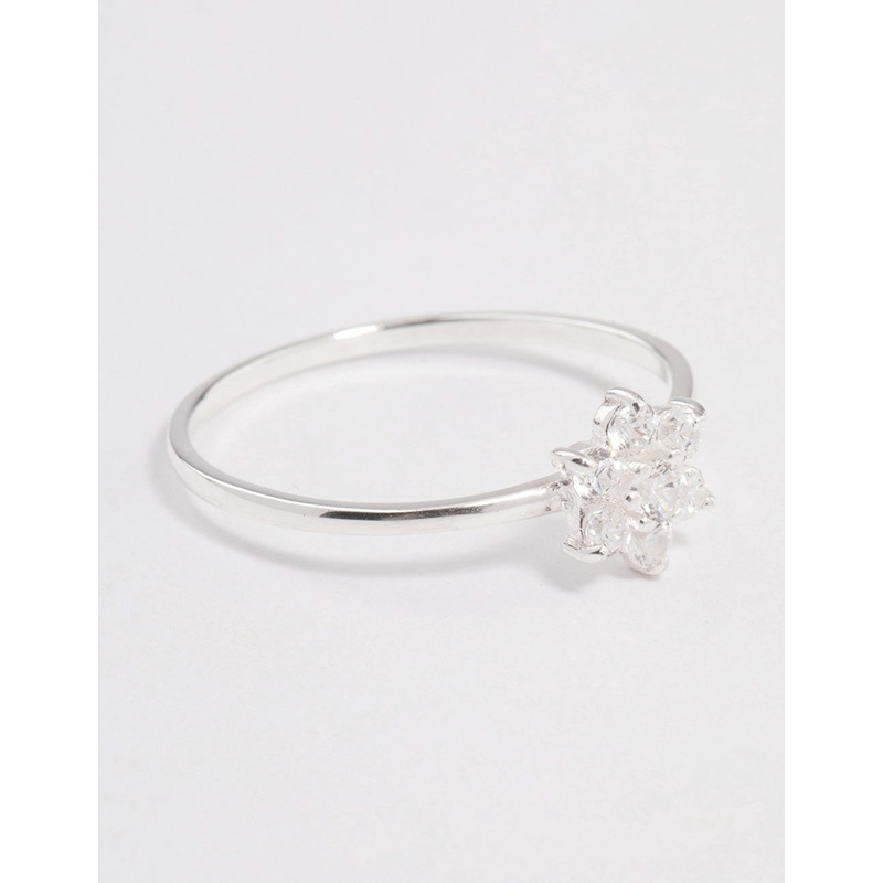 Sterling Silver Cubic Zirconia Daisy Flower Ring