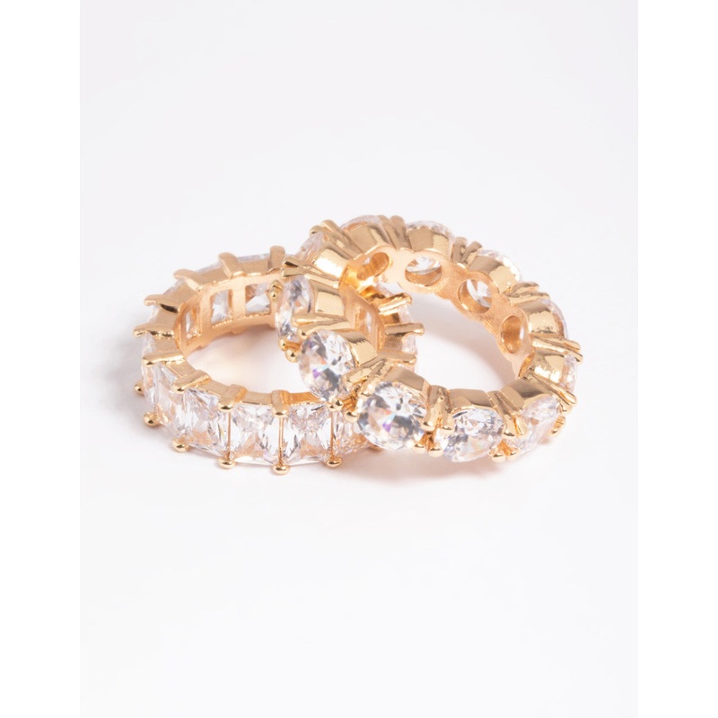 Gold Cubic Zirconia Statement Double Stack Ring