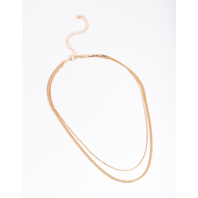 Gold Dainty 2 Row Chain Necklace