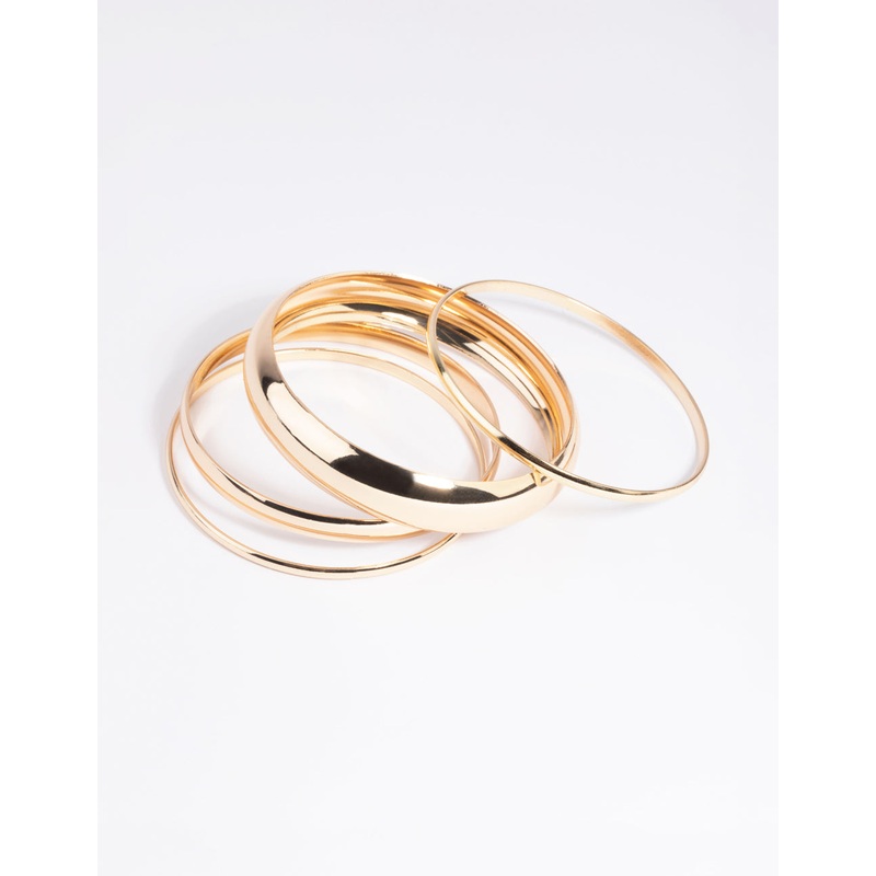 Gold Thick & Thin Bangle Bracelet 4-Pack
