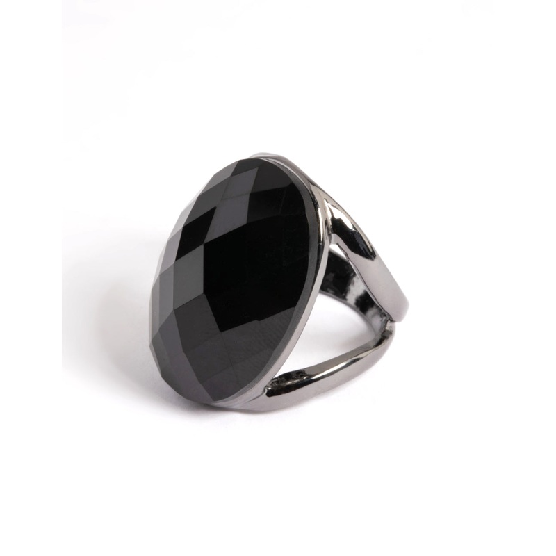 Gun Metal Facet Statement Oval Ring