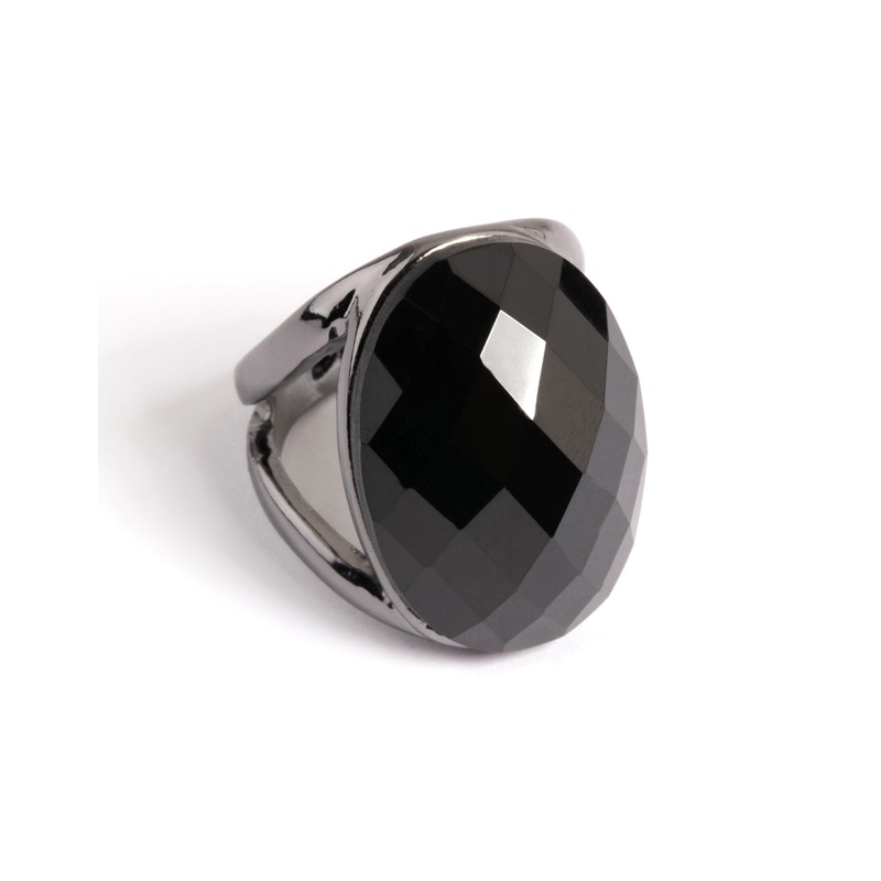 Gun Metal Facet Statement Oval Ring