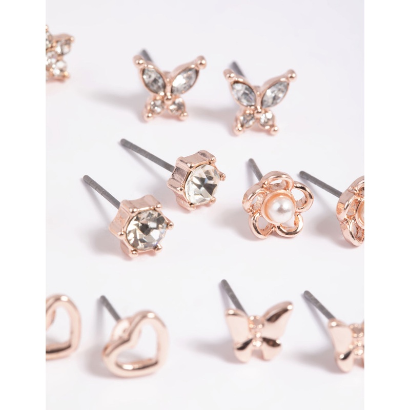 Rose Gold Pearlised Flower Stud Earring 8-Pack