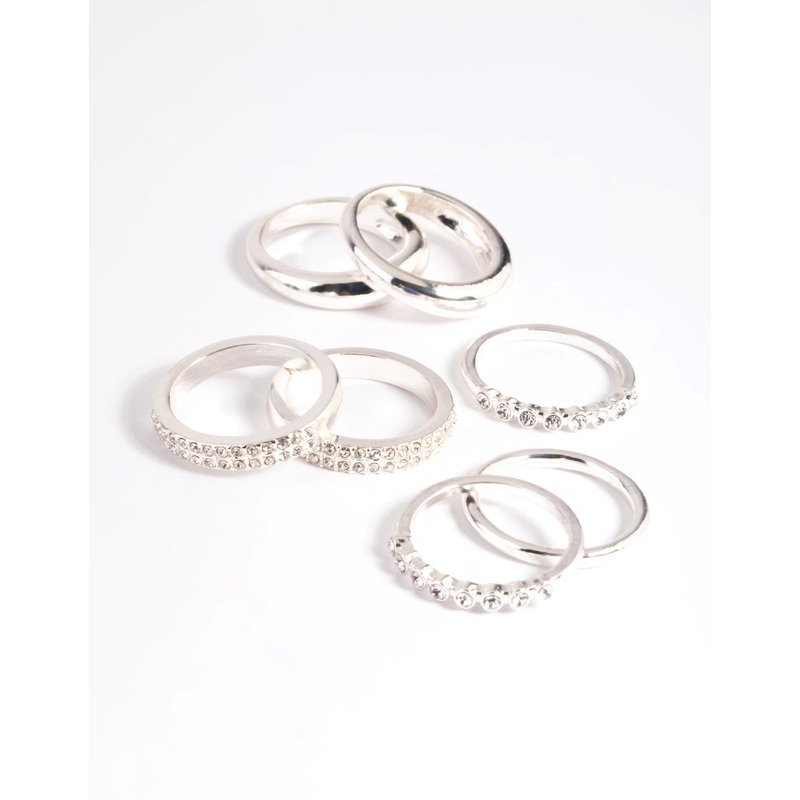Silver Diamante Ring Stack Pack