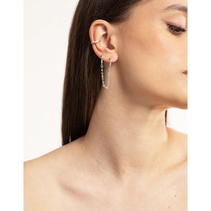 Silver Plated Cubic Zirconia Huggie Chain Earrings 6-Pack