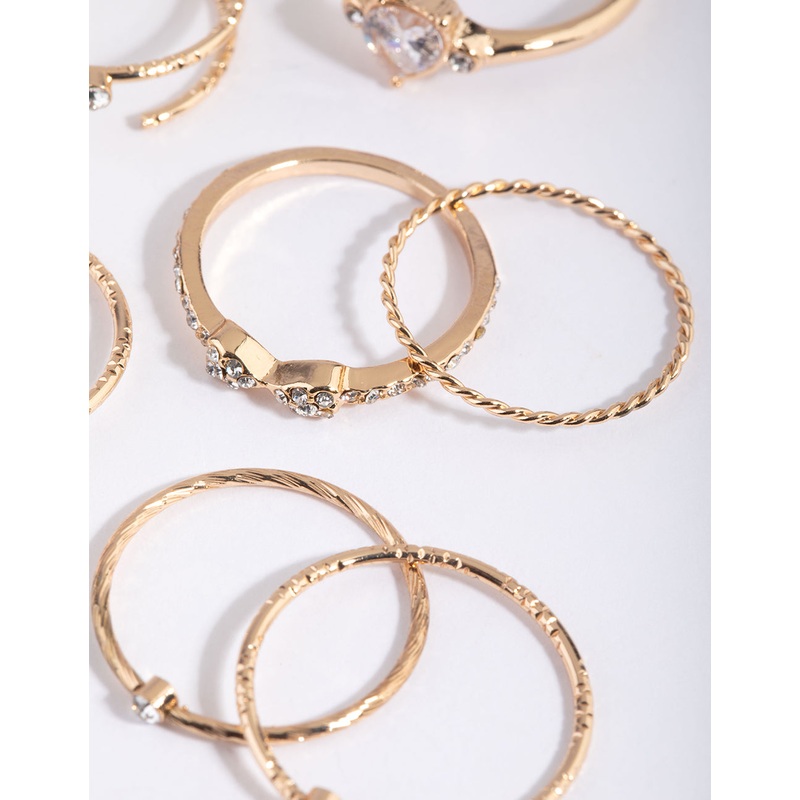 Gold Diamante & Pearl Ring Pack