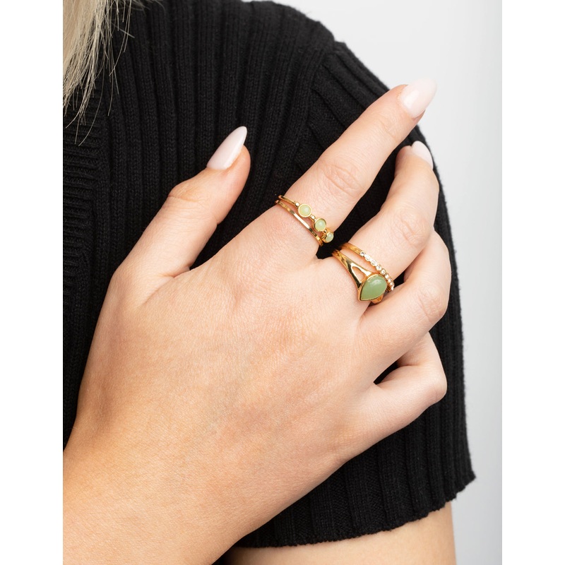 Gold Plated Diamante Pear Ring Stack 4-Pack