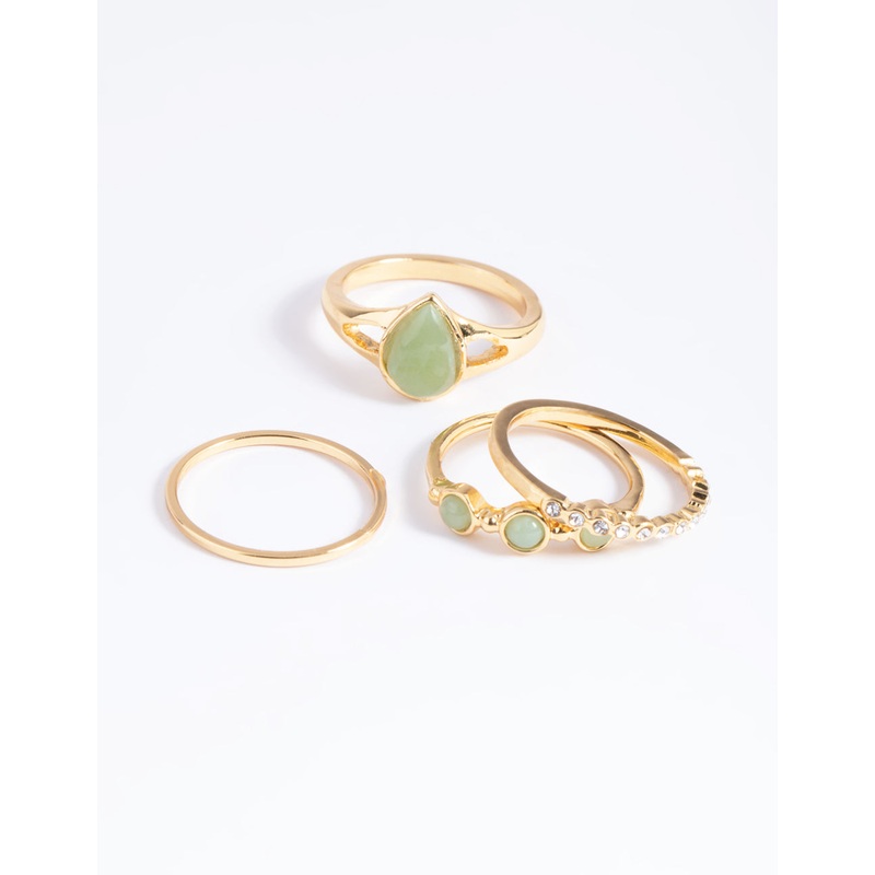 Gold Plated Diamante Pear Ring Stack 4-Pack